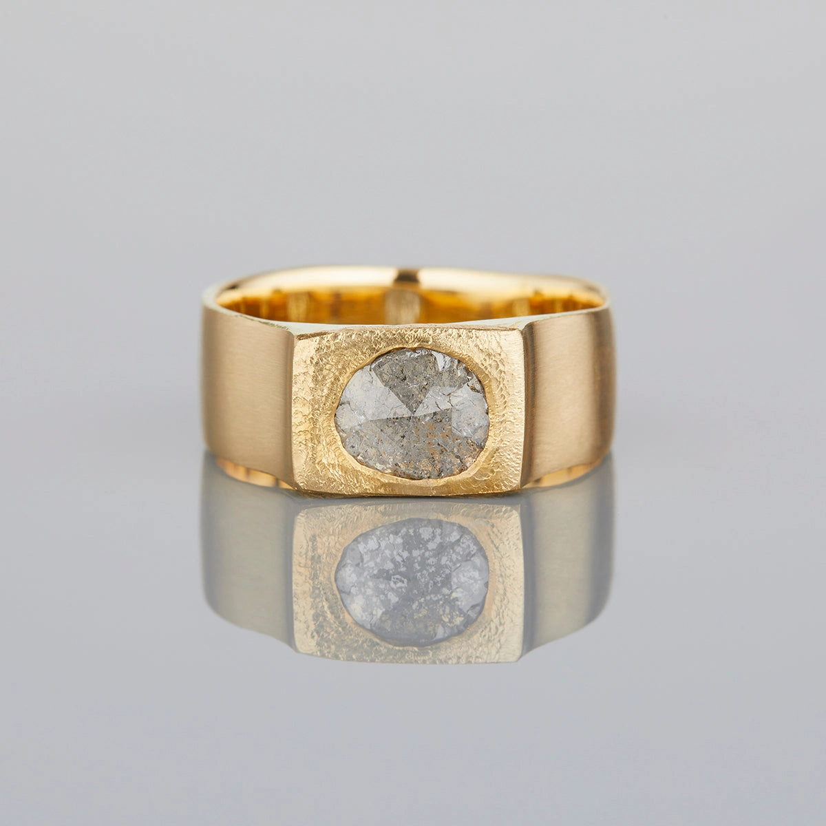 0.41 Carat One-of-a-Kind Sliced Mottled Grey Diamond Signet Ring | DR155-OOAK
