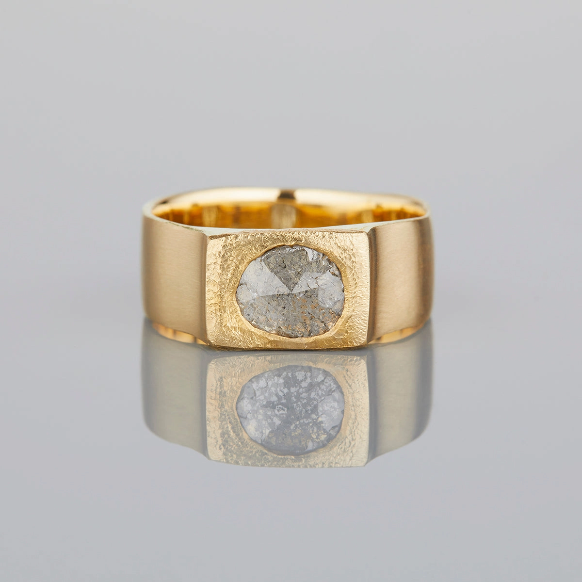 0.41 Carat One-of-a-Kind Sliced Mottled Grey Diamond Signet Ring | DR155-OOAK