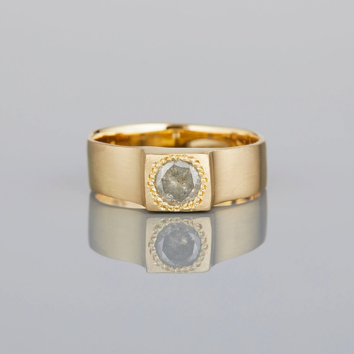 0.4 Carat One-of-a-Kind Diamond Cut Salt and Pepper Diamond Signet Ring | DR152-OOAK