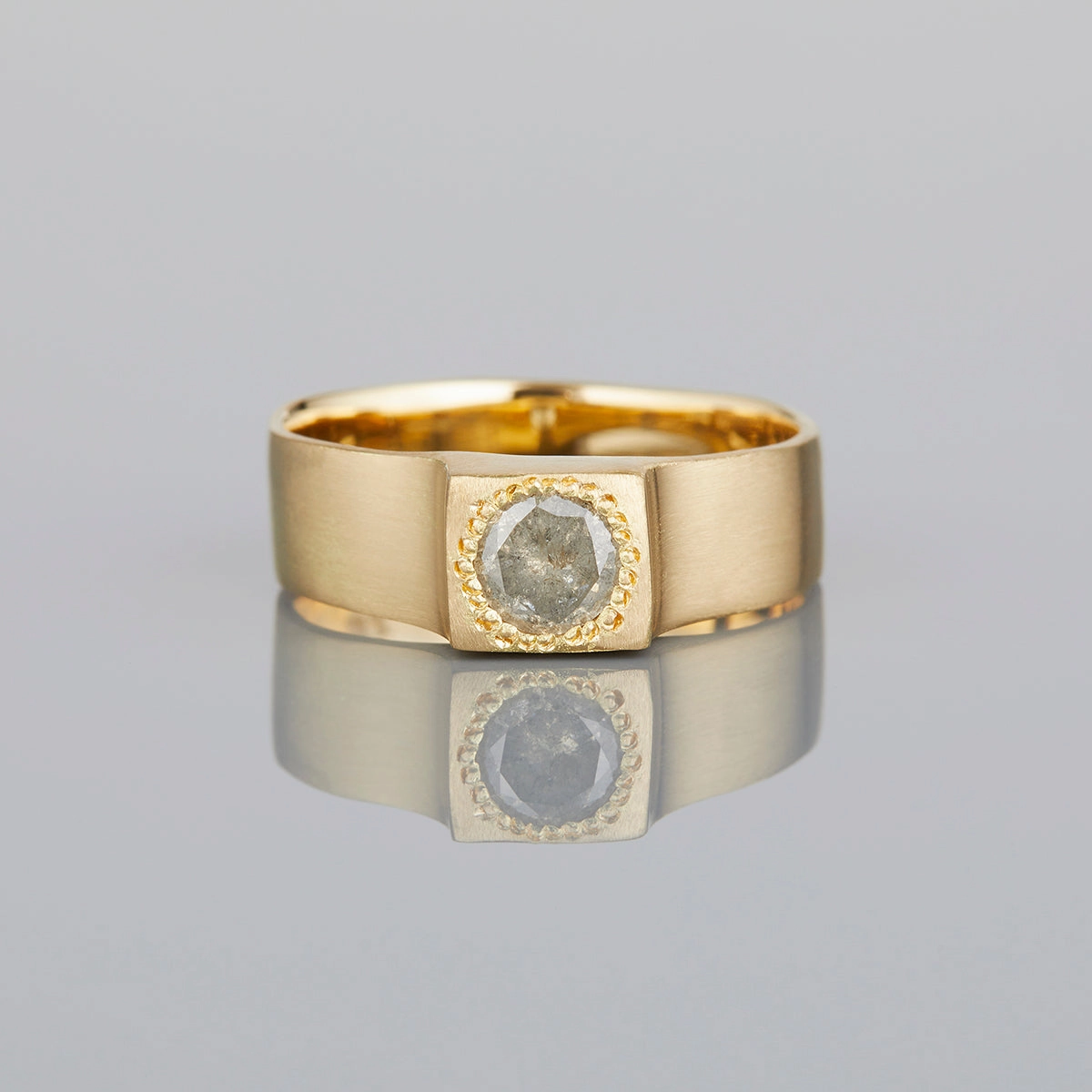 0.4 Carat One-of-a-Kind Diamond Cut Salt and Pepper Diamond Signet Ring | DR152-OOAK