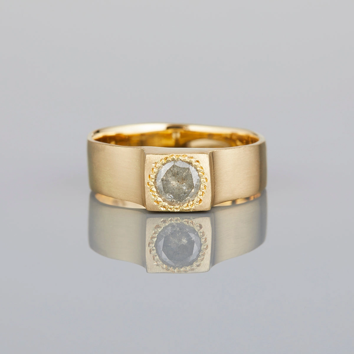 0.4 Carat One-of-a-Kind Diamond Cut Salt and Pepper Diamond Signet Ring | DR152-OOAK