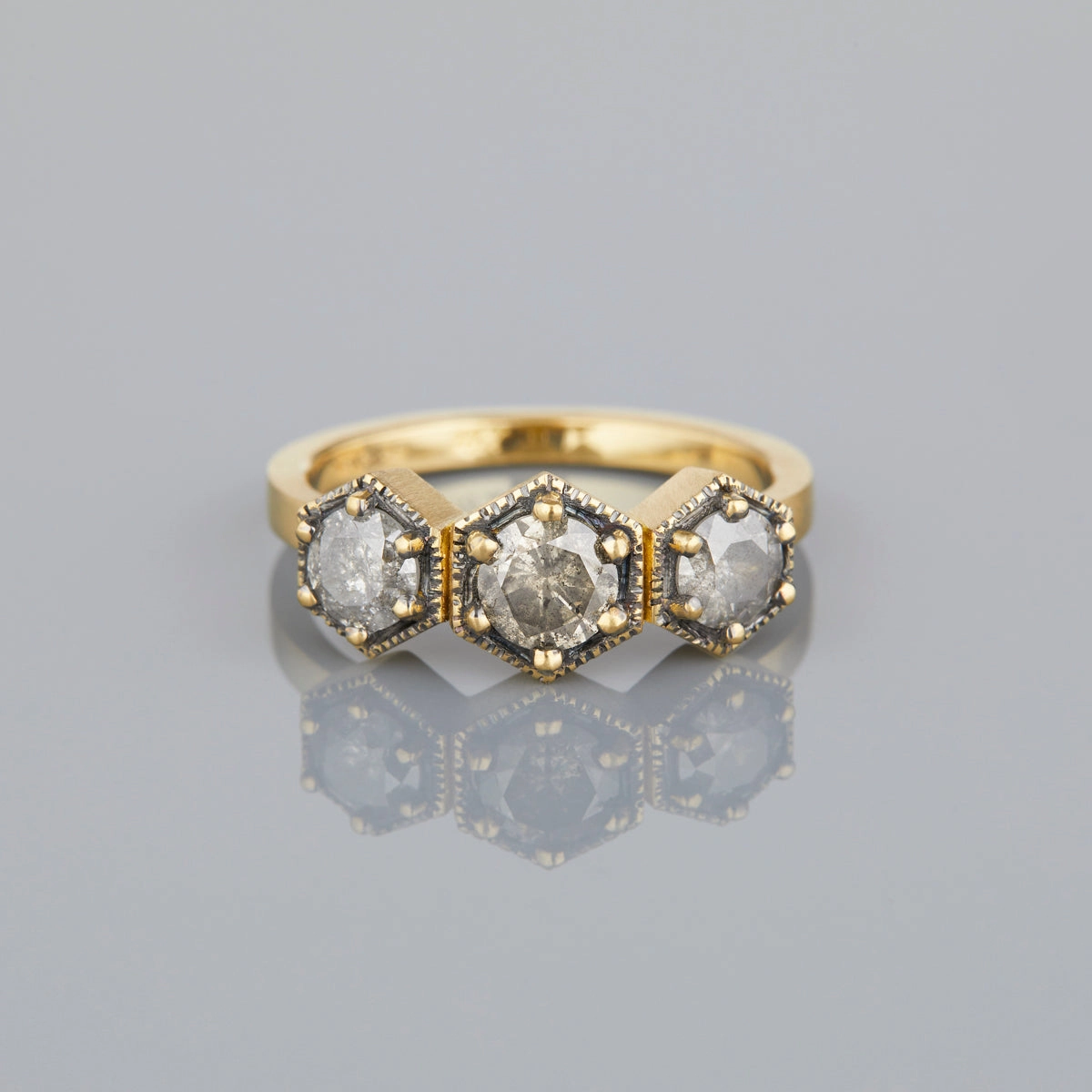0.5 Carat One-of-a-Kind Diamond Cut Triple Salt and Pepper Diamond Ring | DR149-OOAK