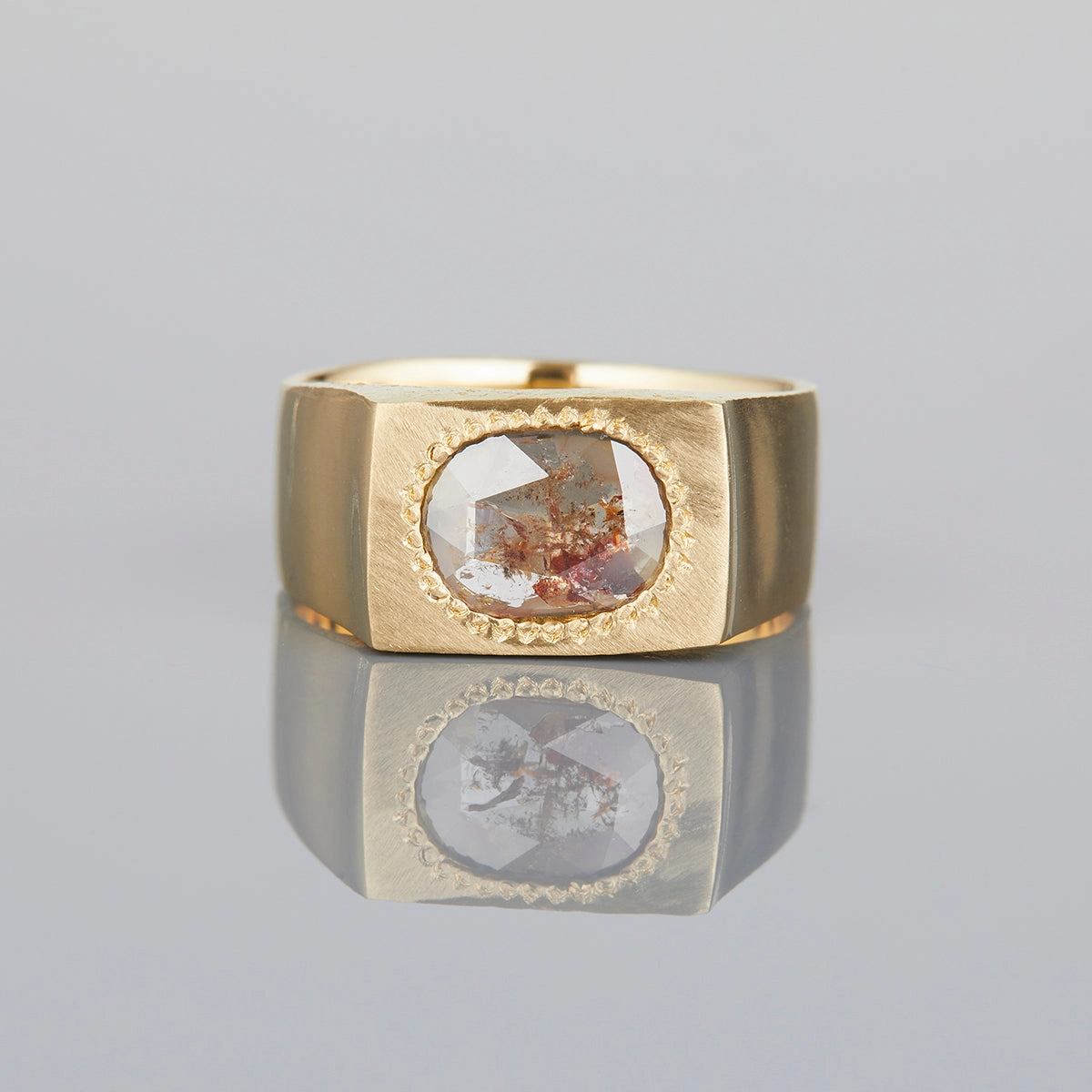 0.61 Carat One-of-a-Kind Sliced Grey and Orange Diamond Signet Ring | DR156-OOAK