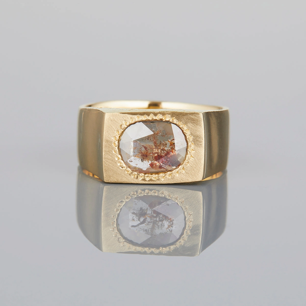 0.61 Carat One-of-a-Kind Sliced Grey and Orange Diamond Signet Ring | DR156-OOAK