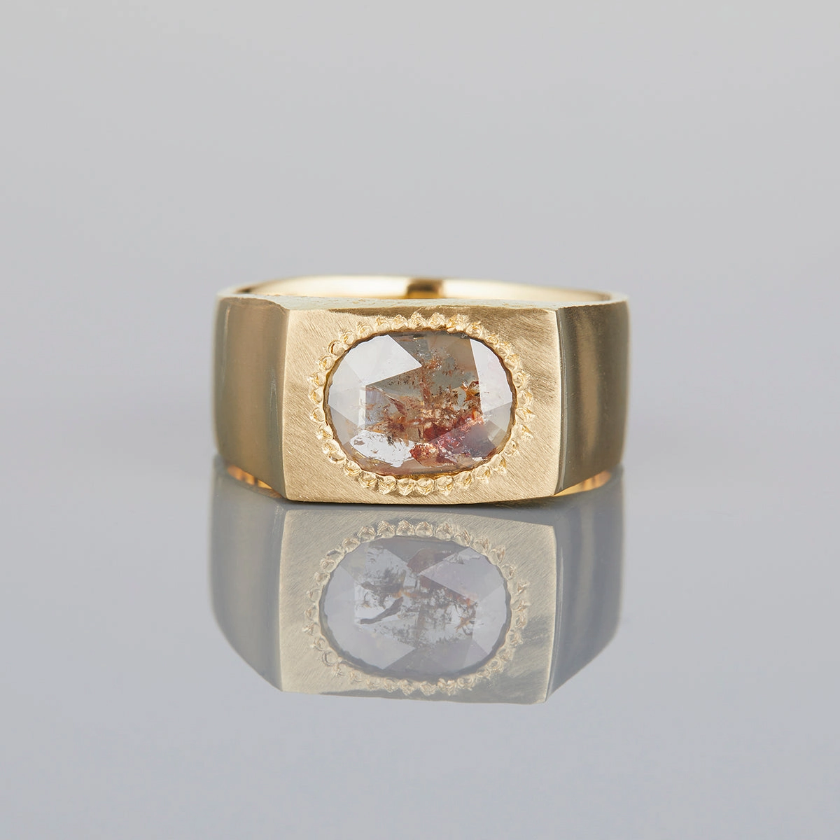 0.61 Carat One-of-a-Kind Sliced Grey and Orange Diamond Signet Ring | DR156-OOAK