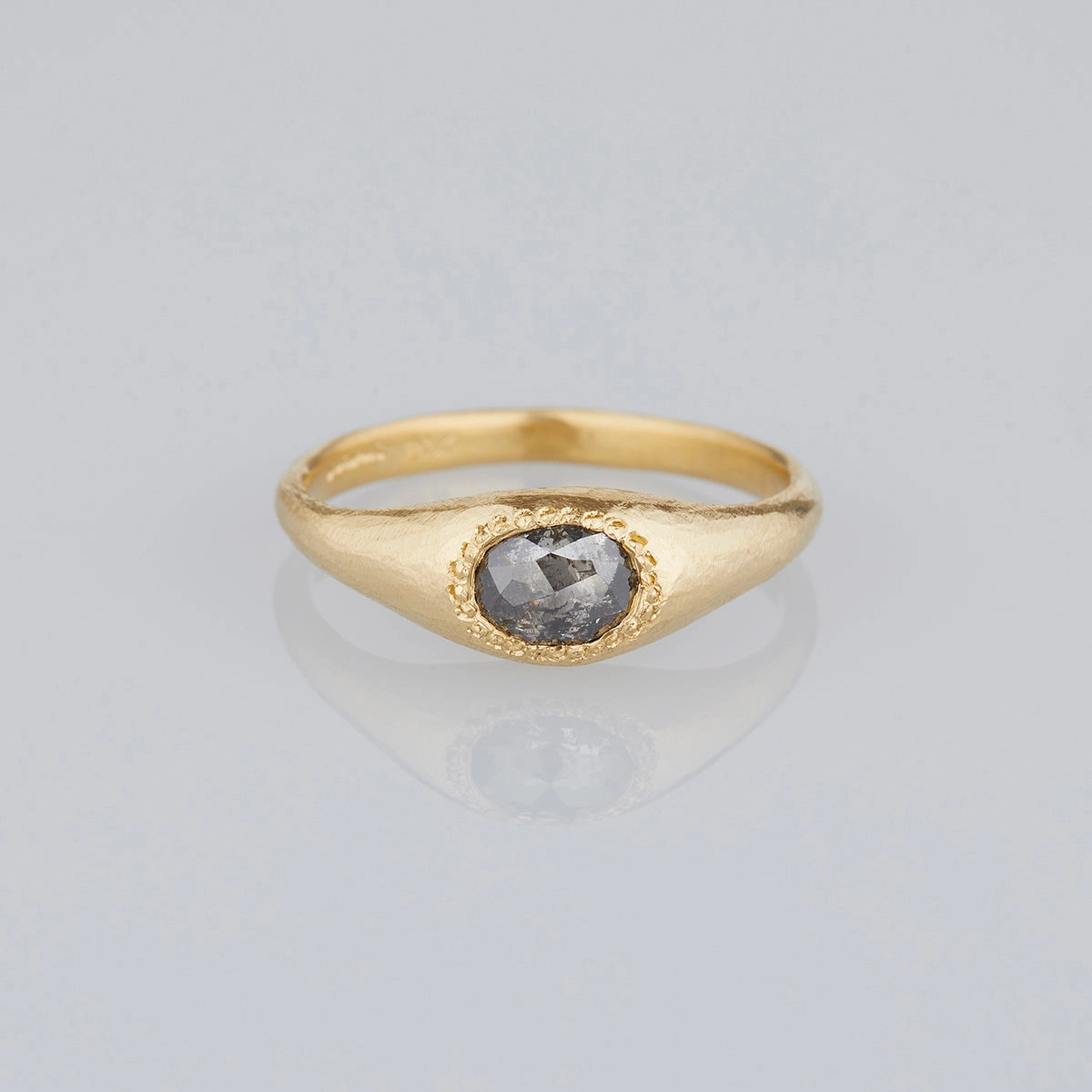 0.71 Carat One-of-a-Kind Rose Cut Salt & Pepper Diamond Signet Ring | DR134-OOAK