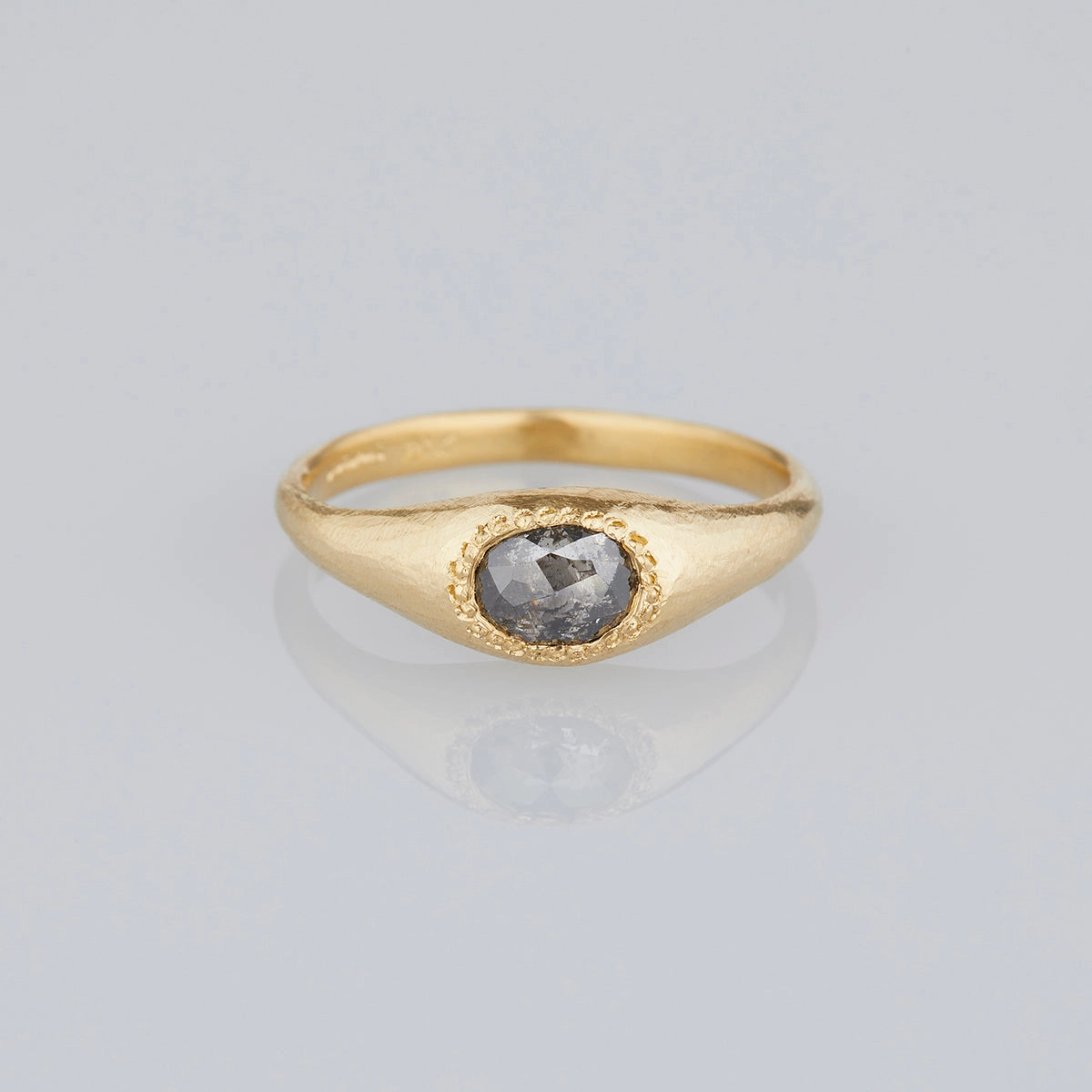 0.71 Carat One-of-a-Kind Rose Cut Salt & Pepper Diamond Signet Ring | DR134-OOAK