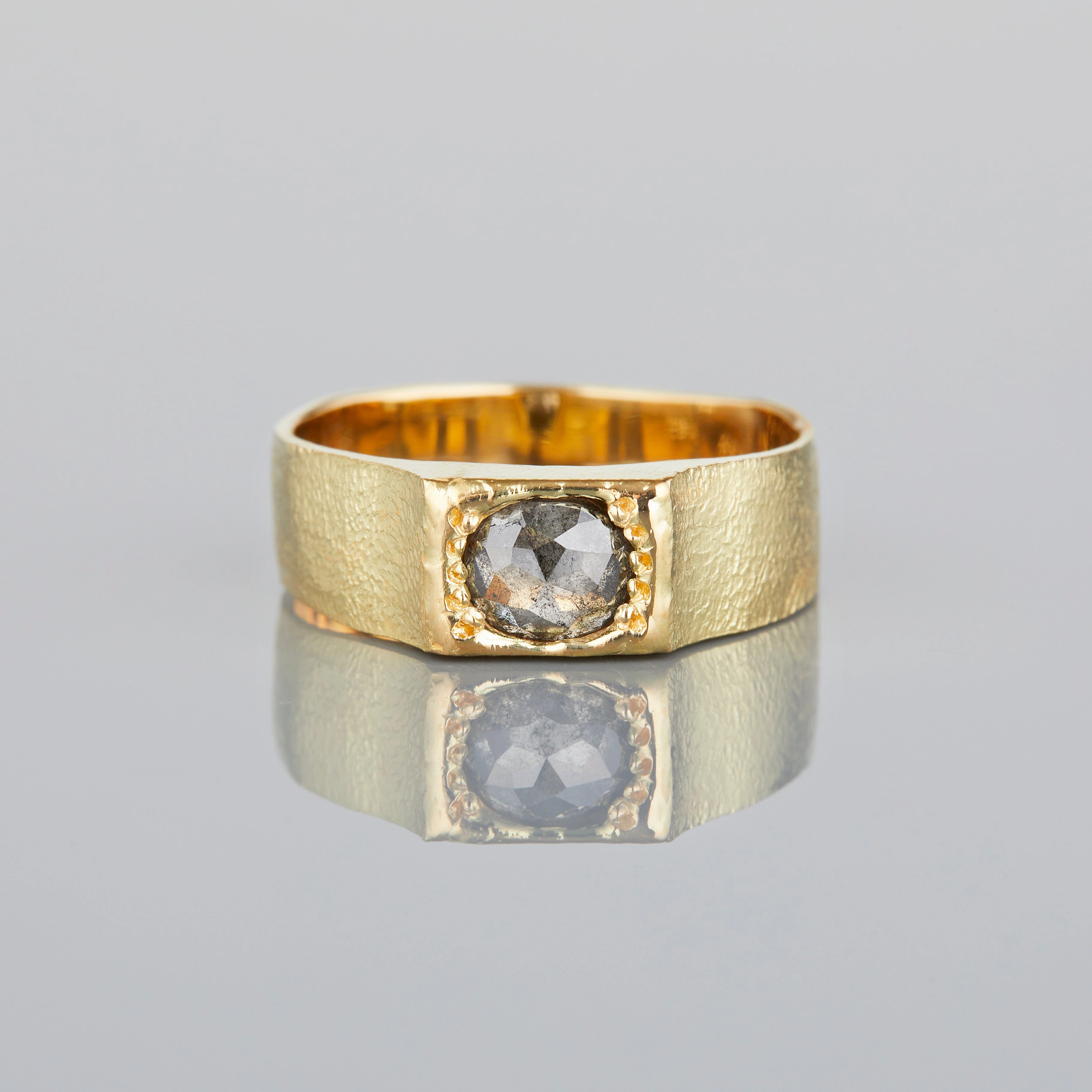 0.82 Carat One-of-a-Kind Rose Cut Grey Diamond Signet Ring | DR150-OOAK