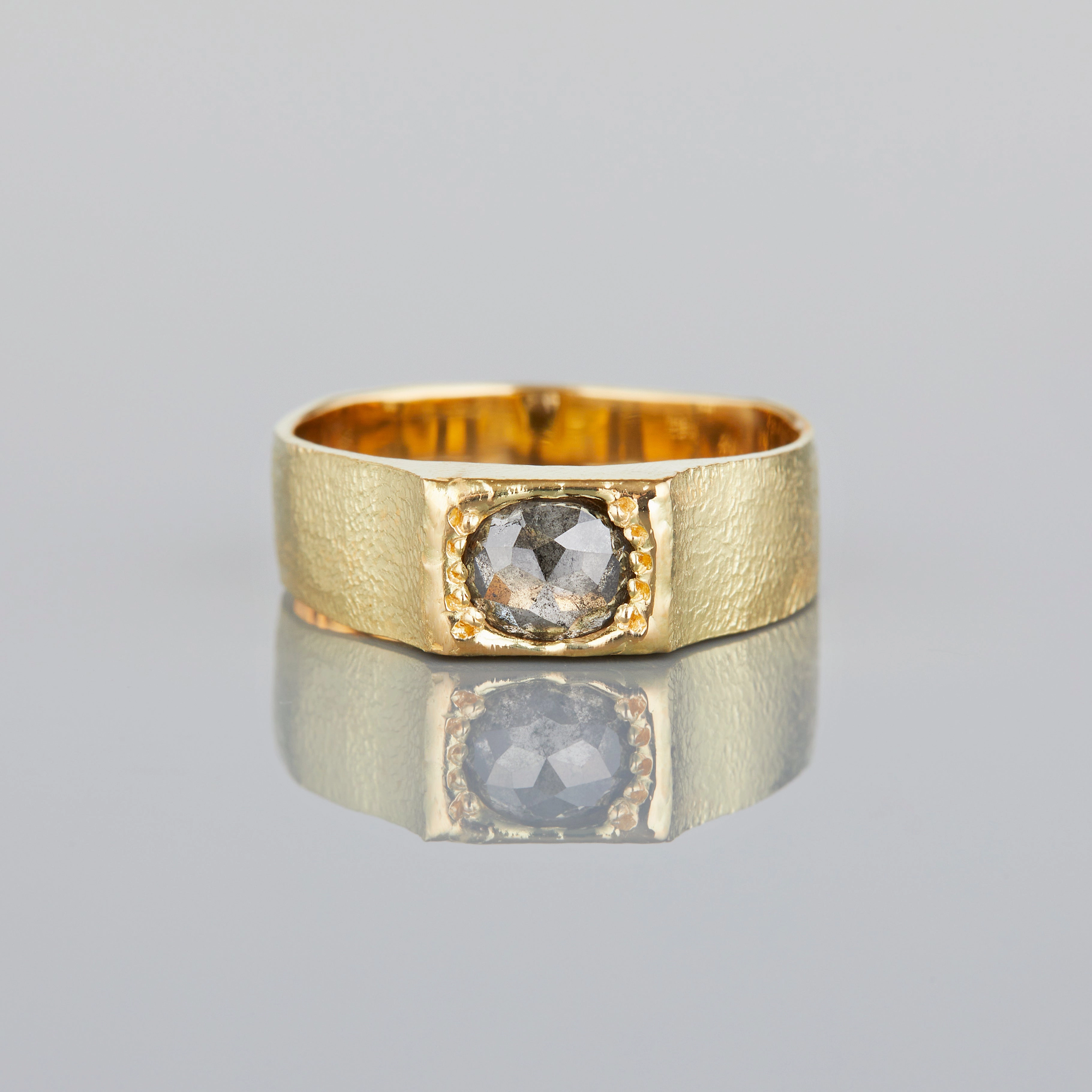 0.82 Carat One-of-a-Kind Rose Cut Grey Diamond Signet Ring | DR150-OOAK