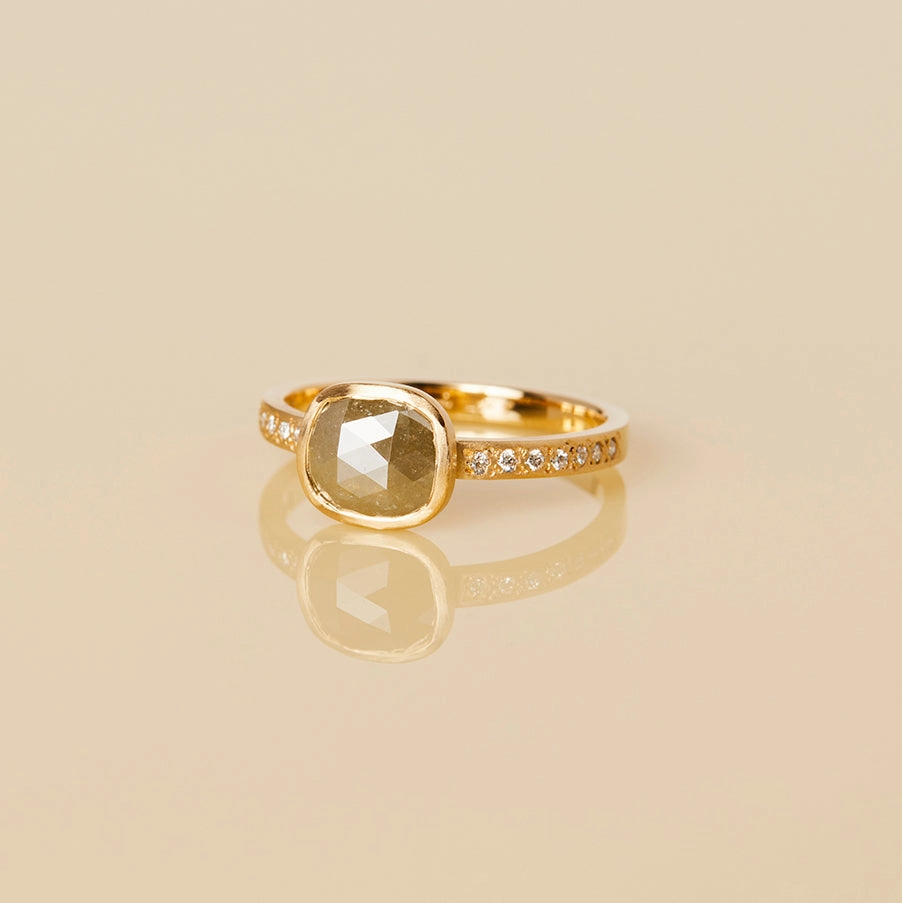 0.83 Carat One-of-a-Kind Rose Cut Grey Diamond Ring | DR89-OOAK