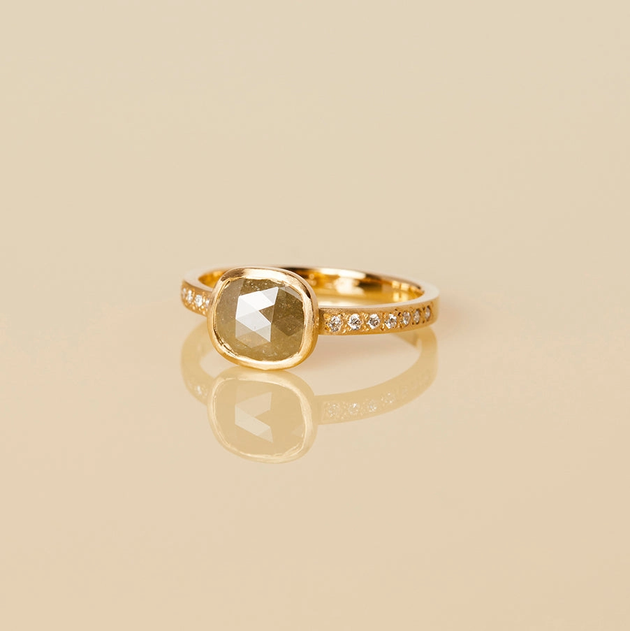 0.83 Carat One-of-a-Kind Rose Cut Grey Diamond Ring | DR89-OOAK