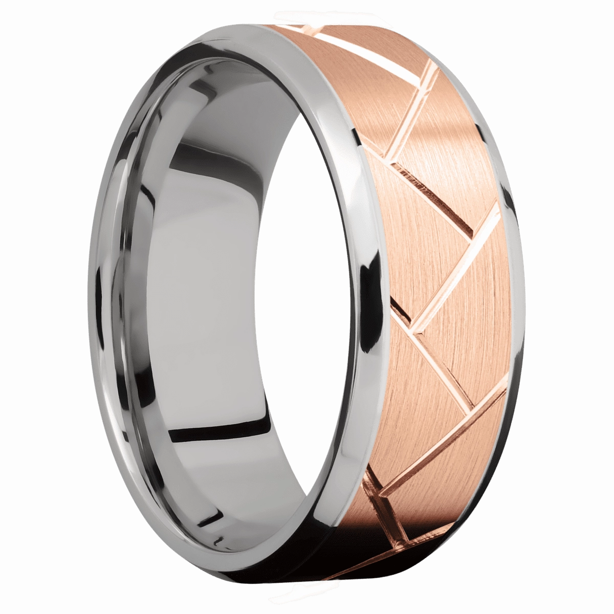 14K White Gold with Polish , Polish Finish and 14K Rose Gold Inlay