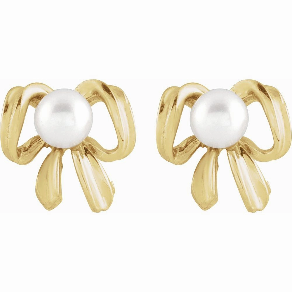 14K Yellow White Freshwater Pearl Earrings