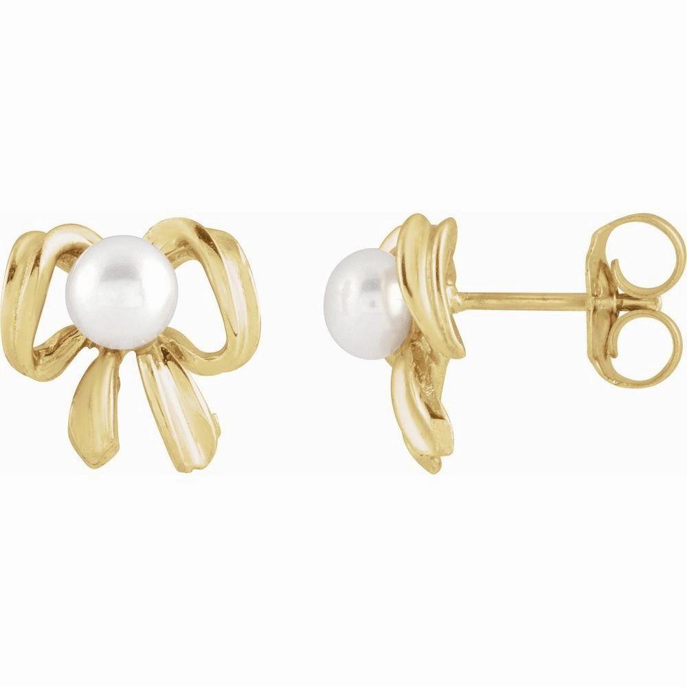 14K Yellow White Freshwater Pearl Earrings