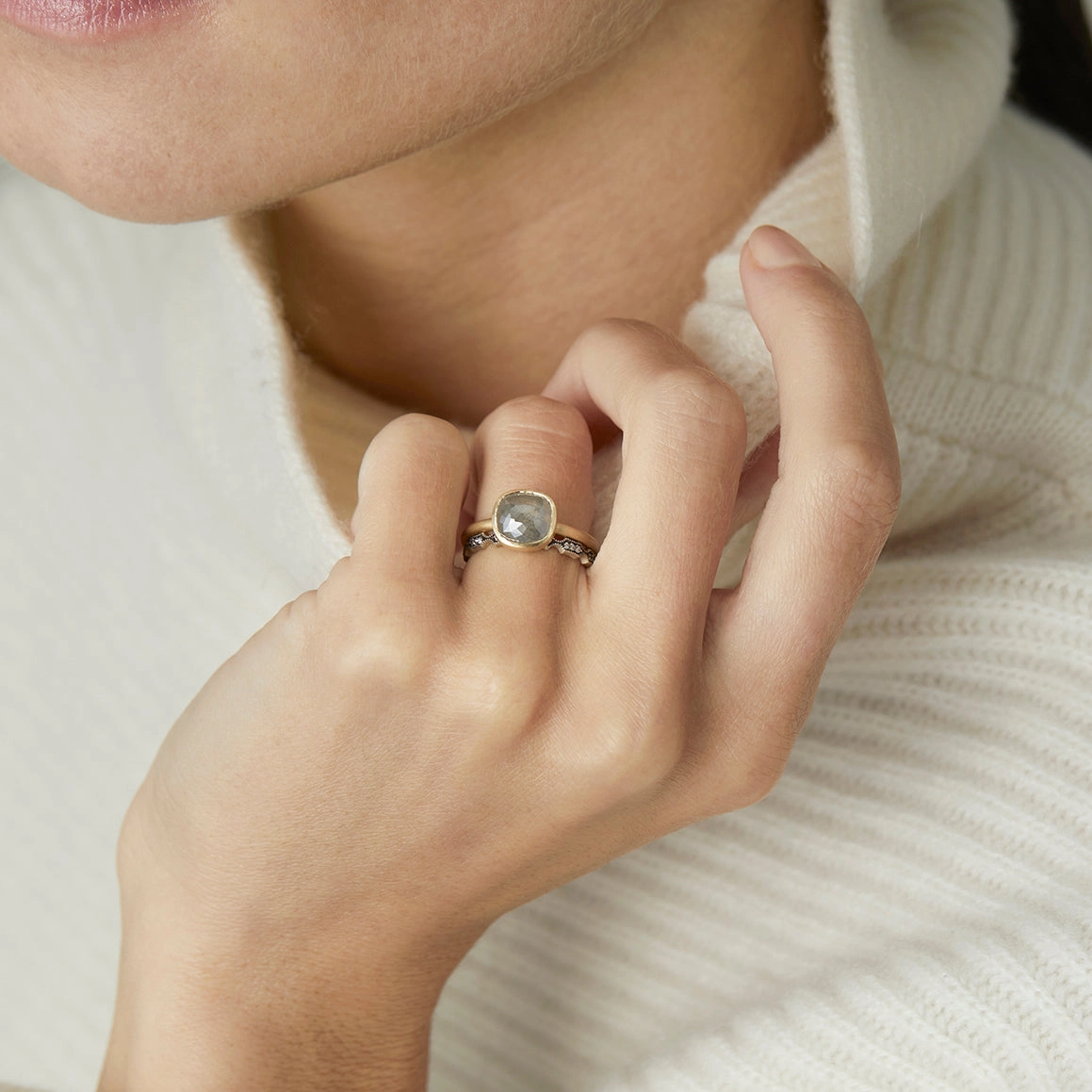 1.21 Carat One-of-a-Kind Rose Cut Grey Diamond Ring | DR88-OOAK