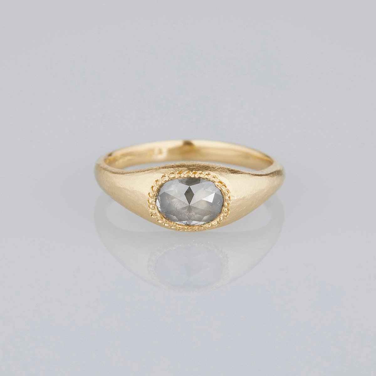 1.21 Carat One-of-a-Kind Rose Cut Grey Diamond Signet Ring | DR136-OOAK