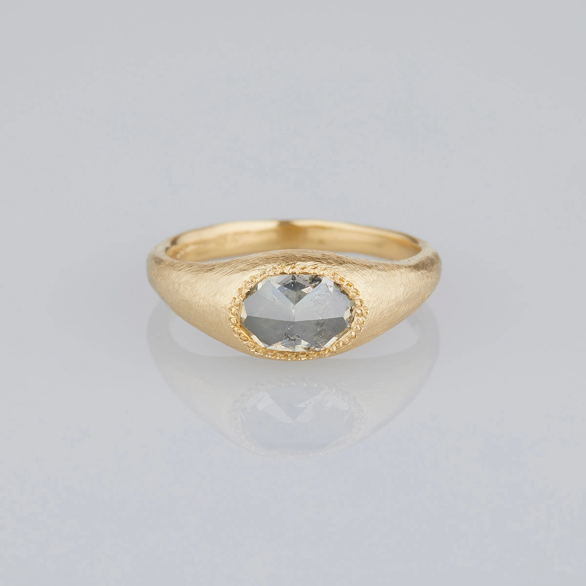 1.73 Carat One-of-a-Kind Rose Cut Salt & Pepper Diamond Signet Ring | DR137-OOAK