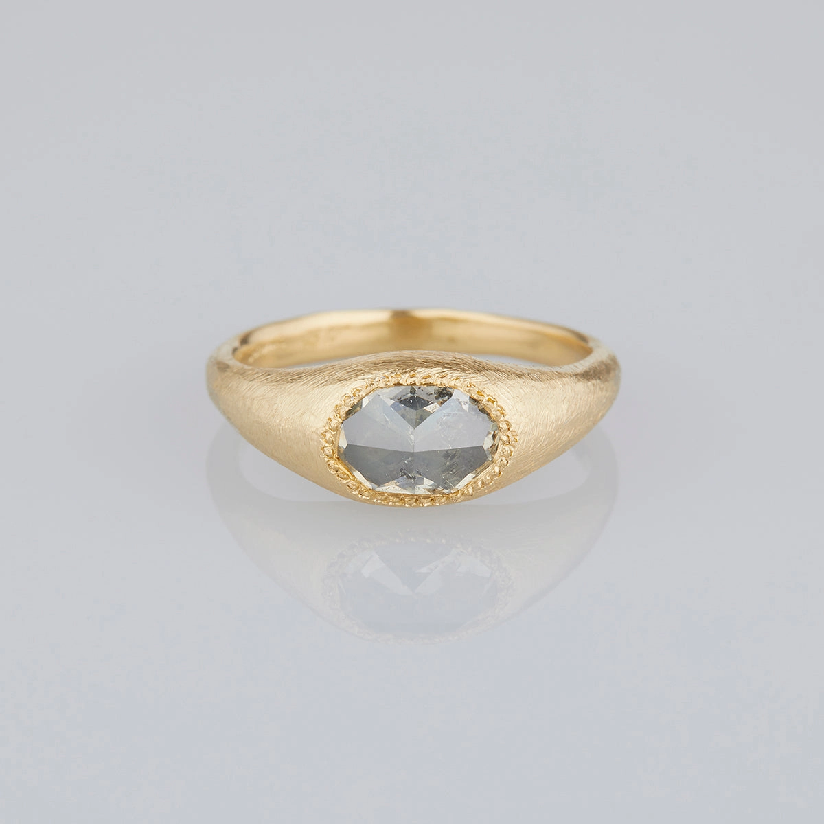 1.73 Carat One-of-a-Kind Rose Cut Salt & Pepper Diamond Signet Ring | DR137-OOAK