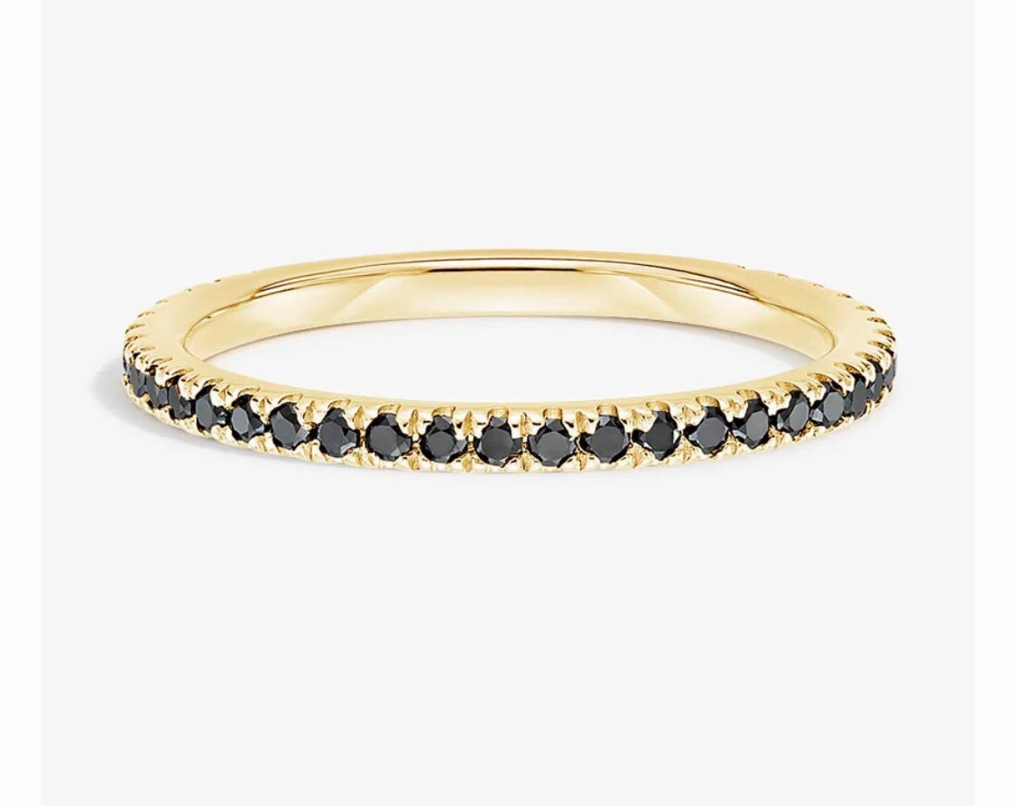 2MM Pave Black Diamond Band in 10K Gold