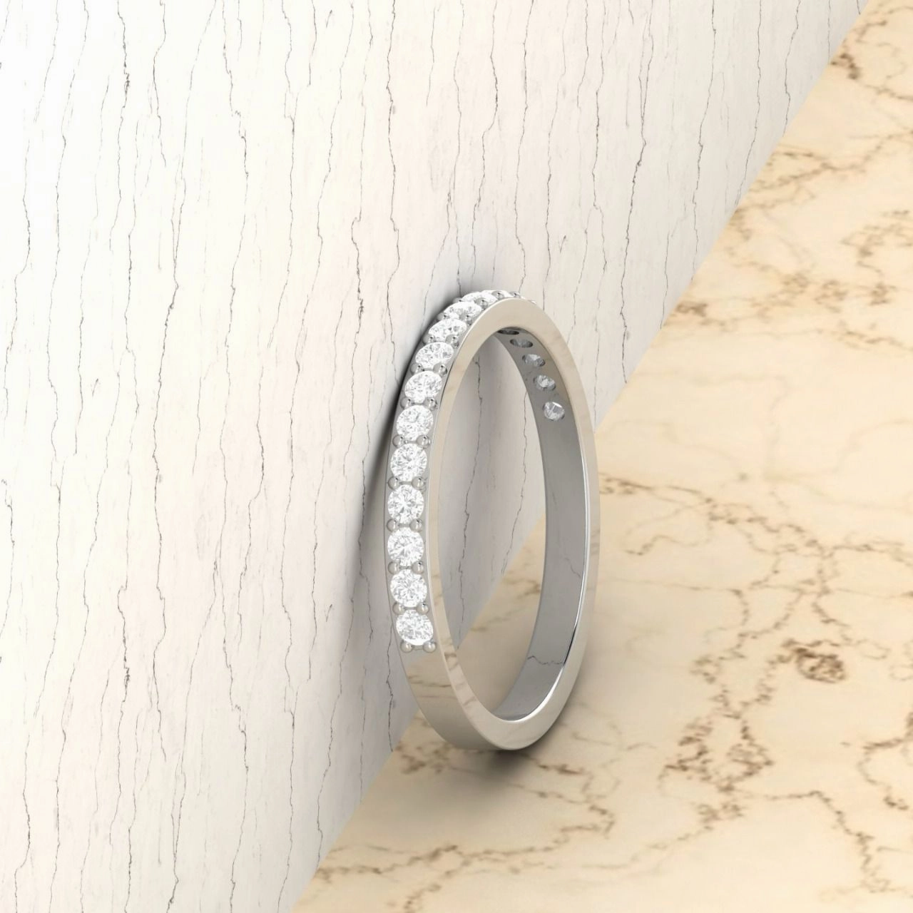 2MM Pave Moissanite Band in 925 Sterling Silver