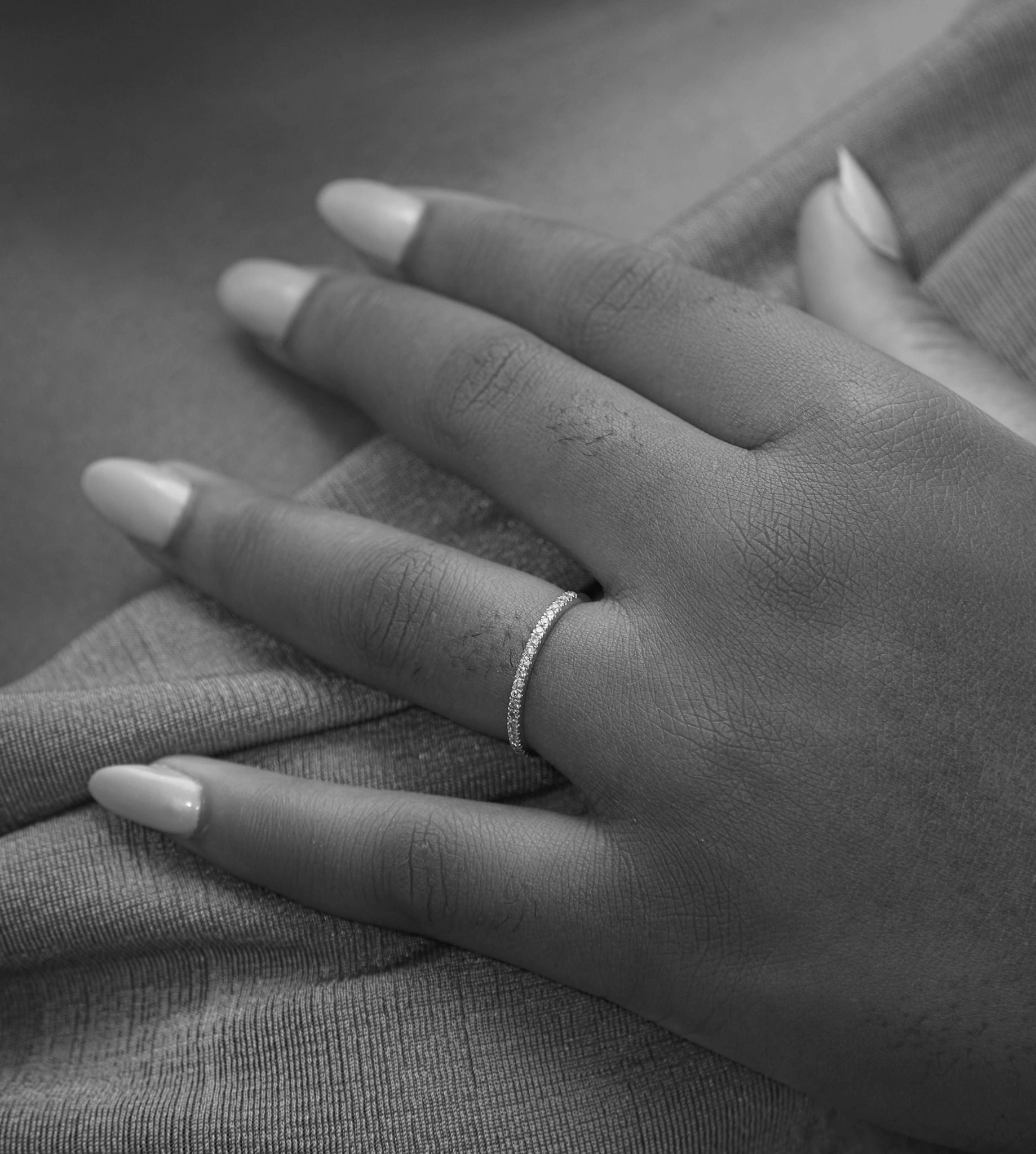 2MM Pave Moissanite Band in 925 Sterling Silver