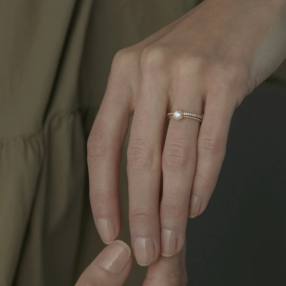 3.5mm White Diamond Hexagon Ring | R2203W