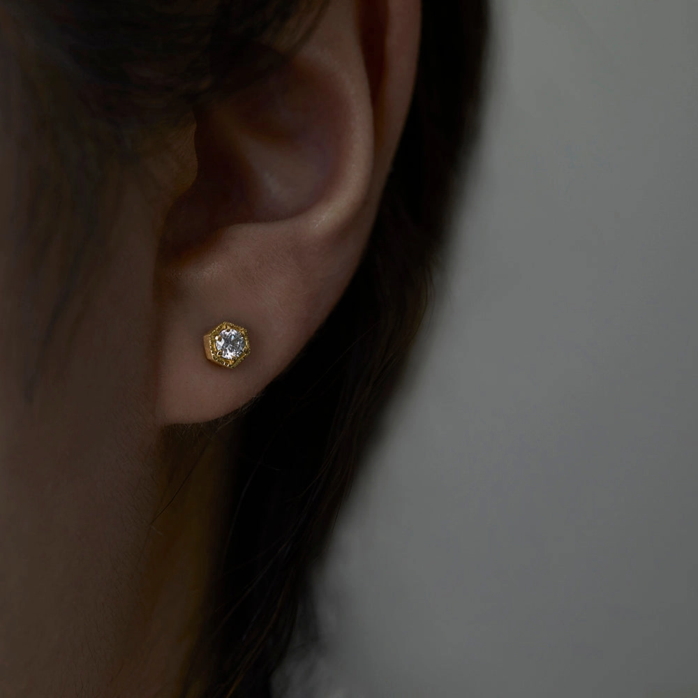 3.5mm White Diamond Hexagon Studs | E9903W