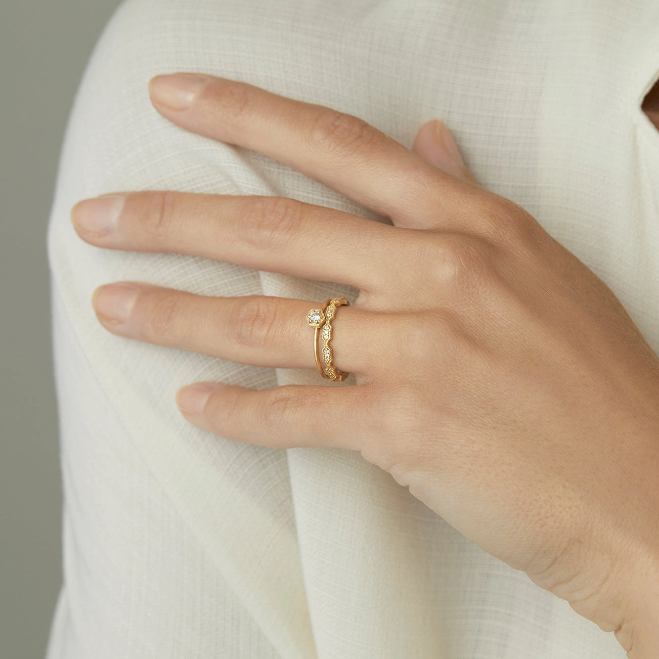 3mm White Diamond Hexagon Ring | R2202W