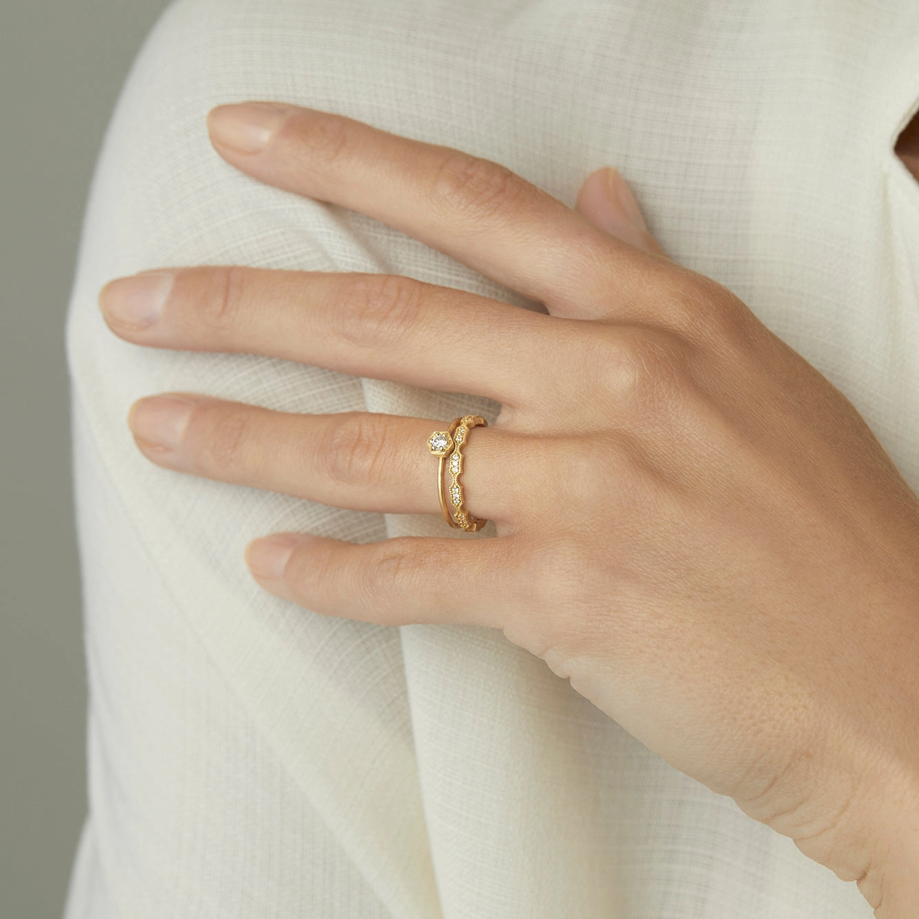 3mm White Diamond Hexagon Ring | R2202W