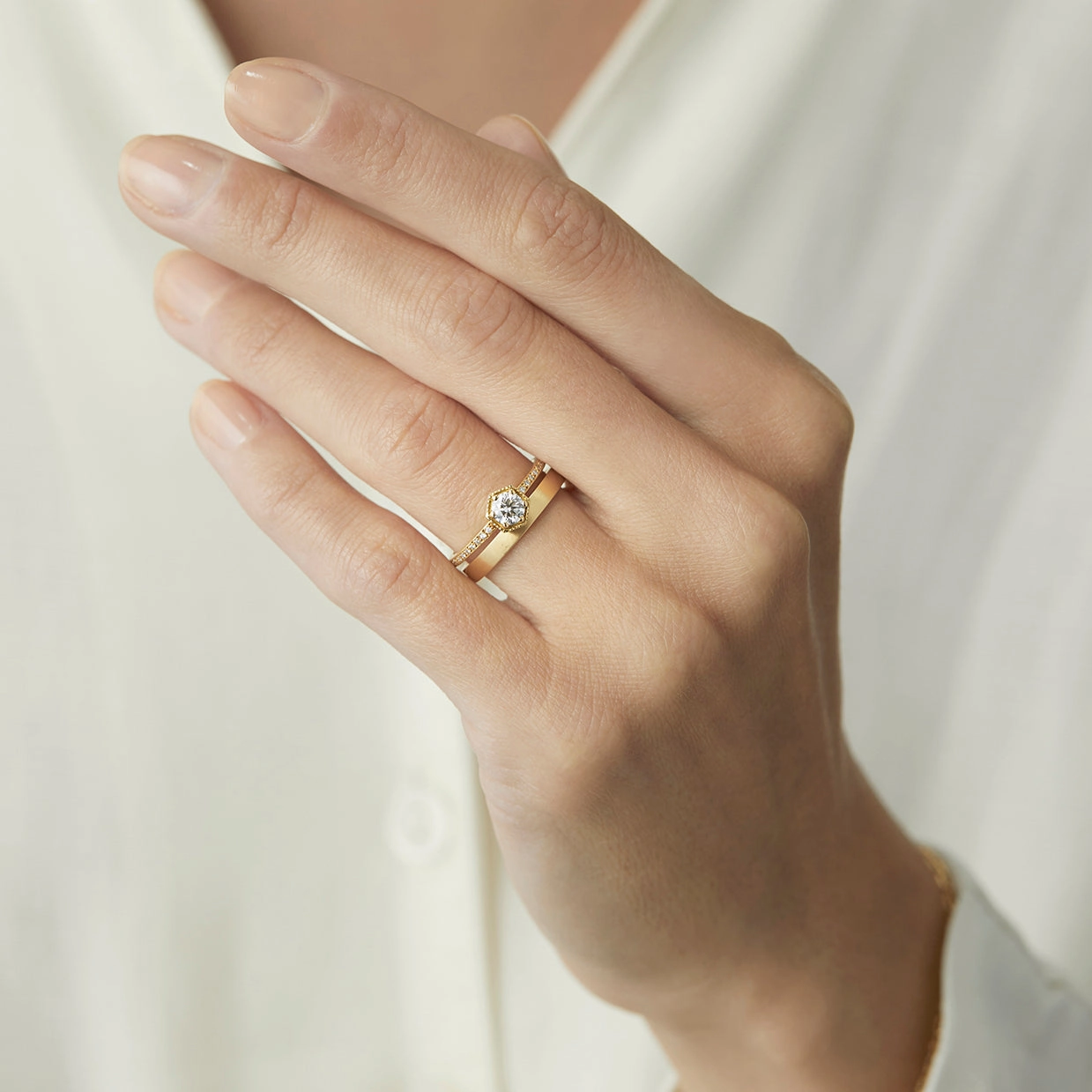 4.5mm White Diamond Hexagon Pave Ring | R9905W