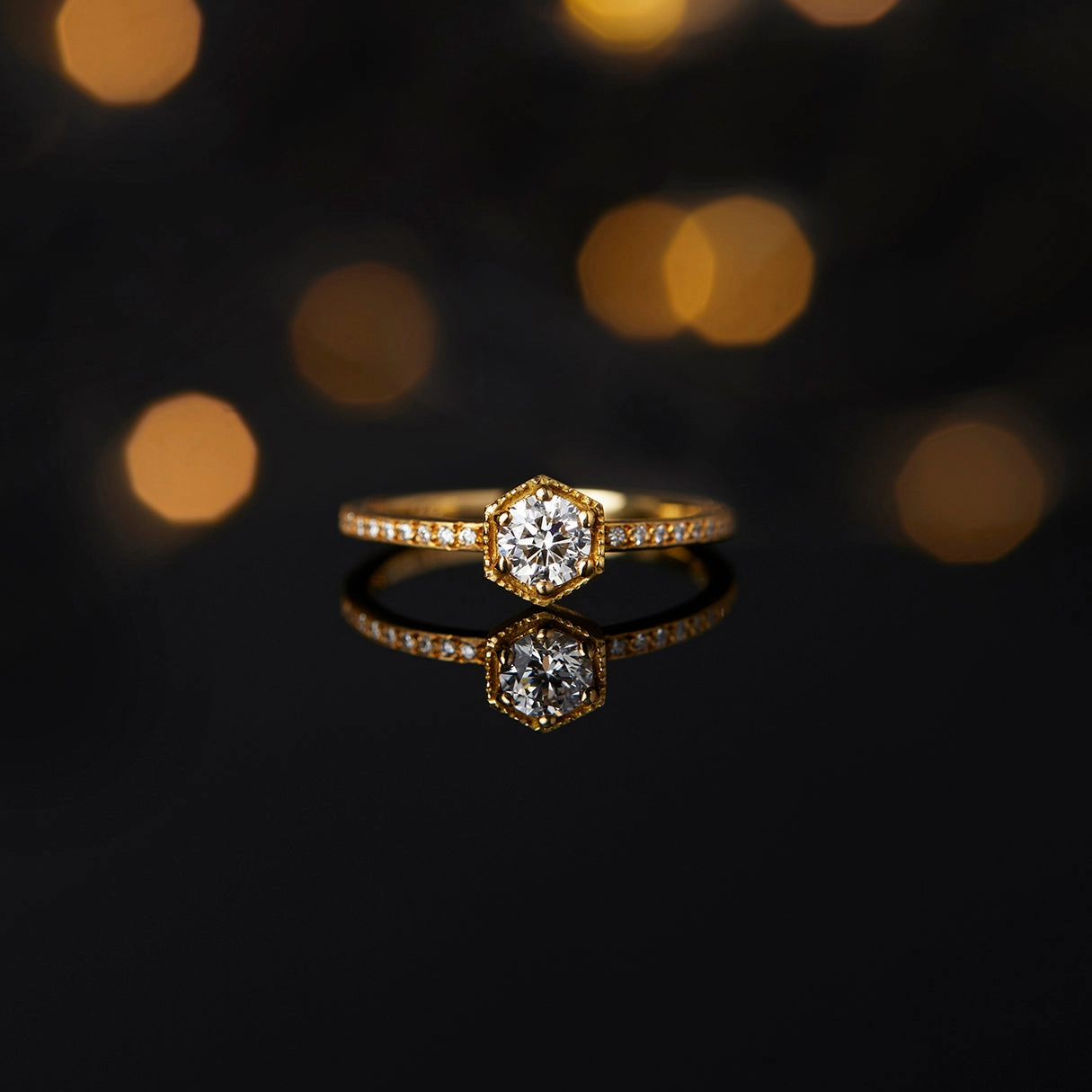 4.5mm White Diamond Hexagon Pave Ring | R9905W