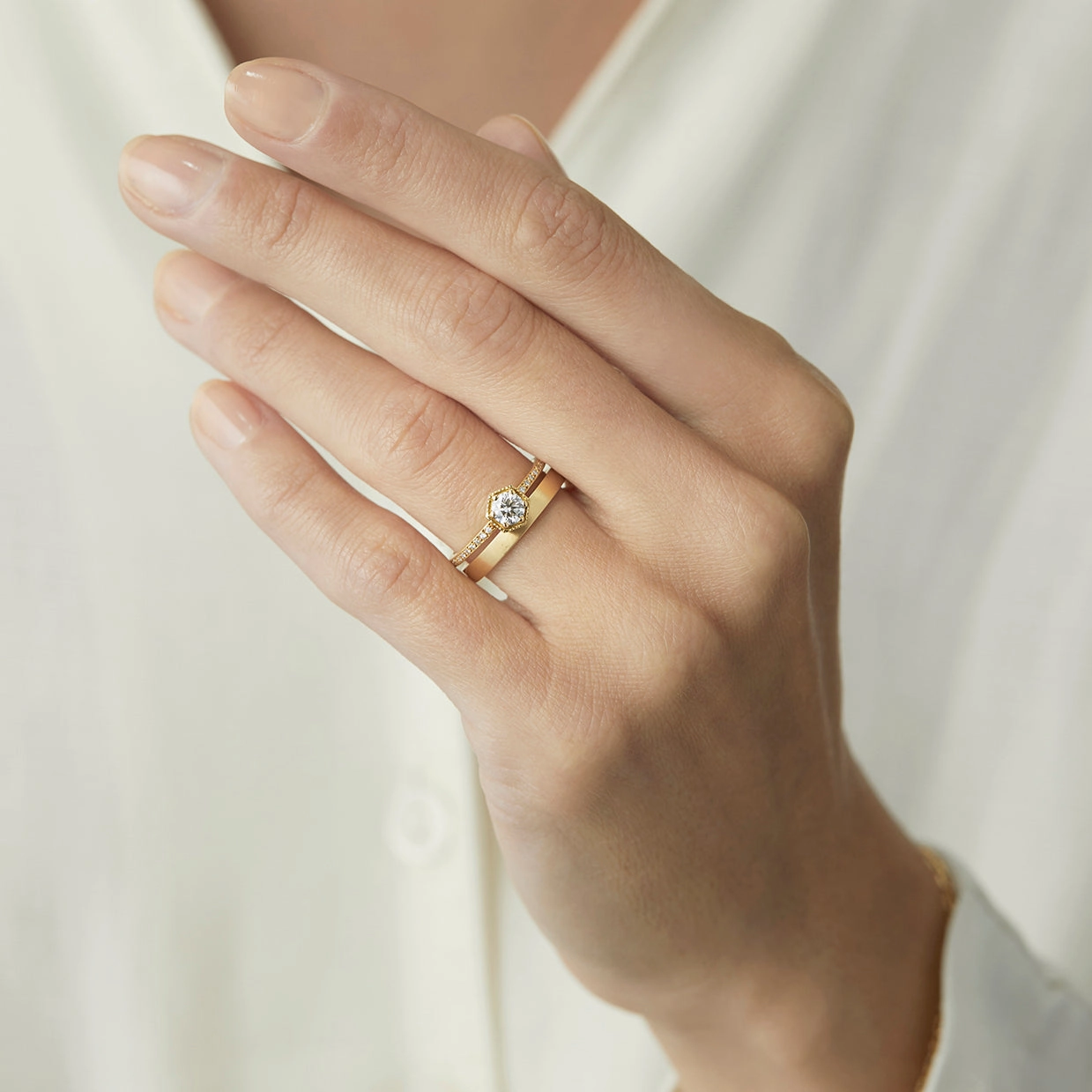 4.5mm White Diamond Hexagon Pave Ring | R9905W