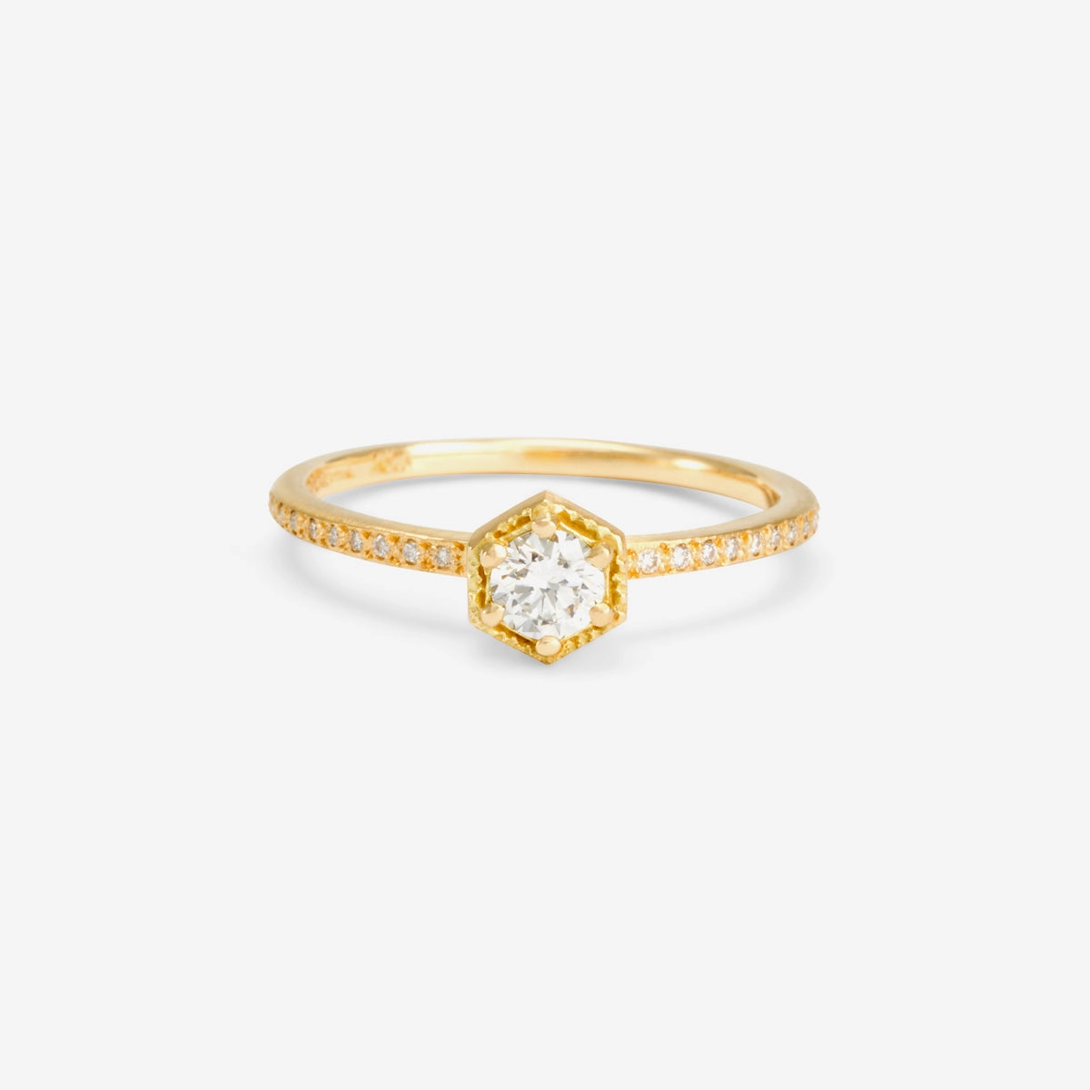 4mm White Diamond Hexagon Pave Ring | R9904W