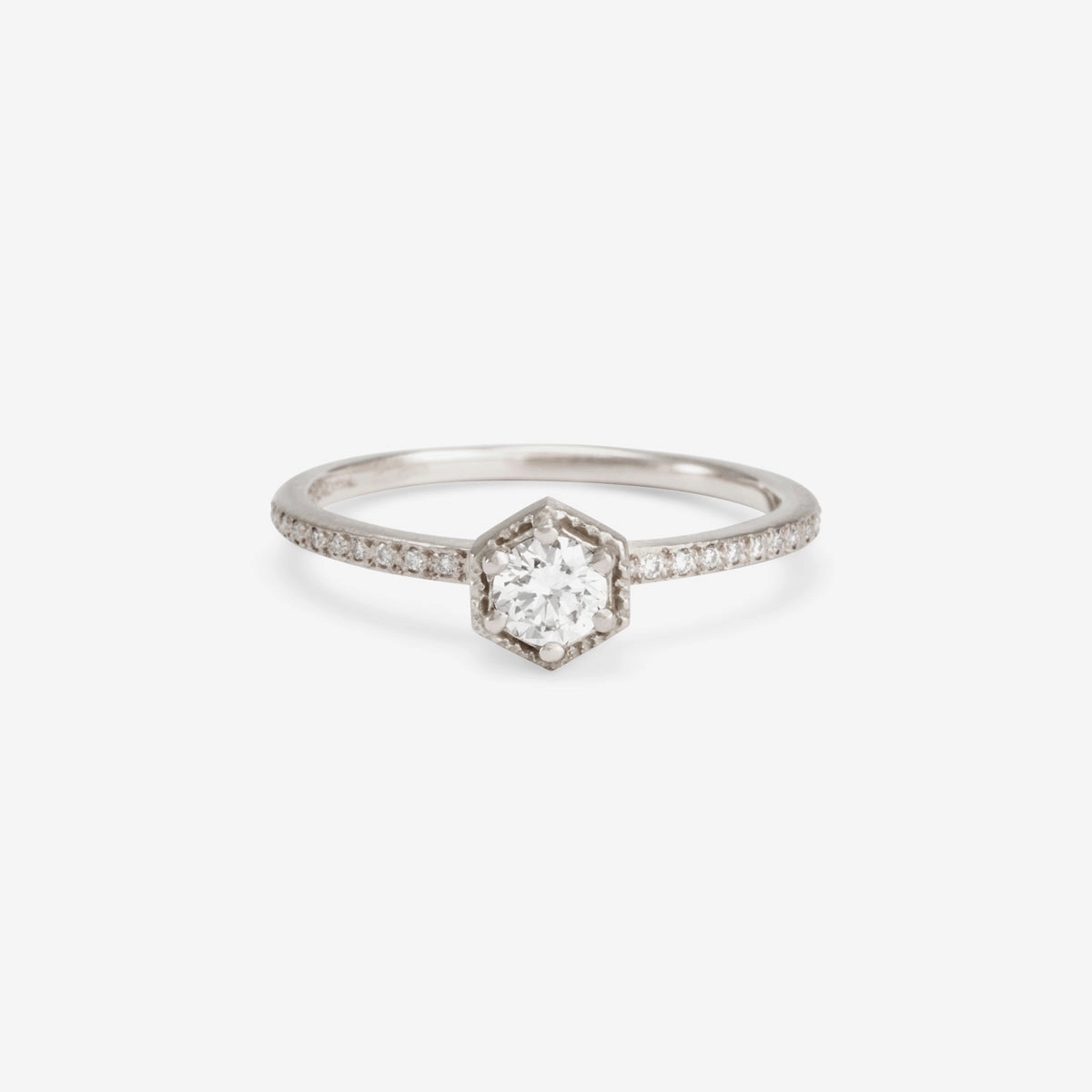 4mm White Diamond Hexagon Pave Ring | R9904W