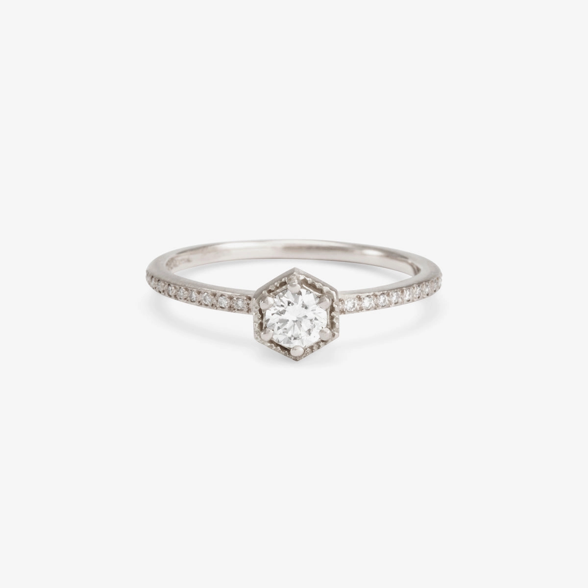 4mm White Diamond Hexagon Pave Ring | R9904W