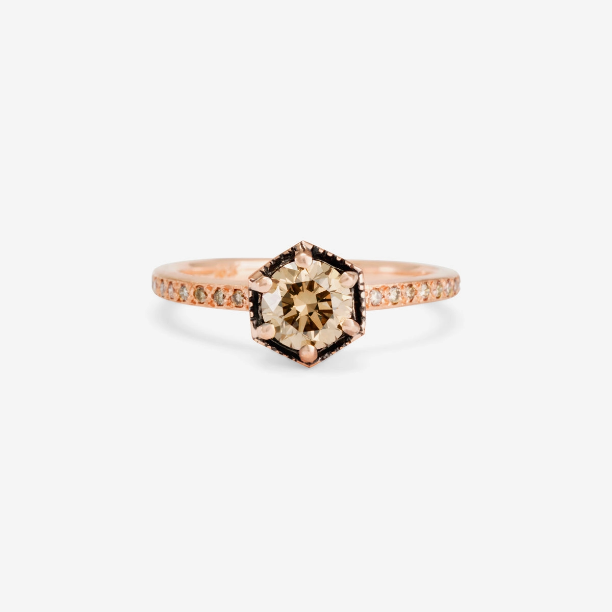5.6mm Brown Diamond Hexagon Pave Ring | R9907BR