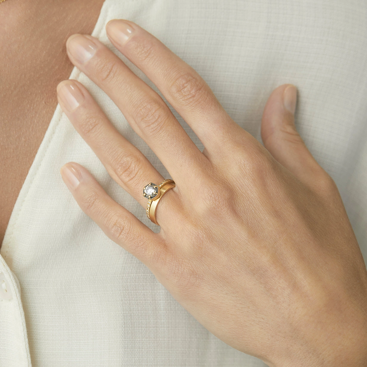 5.6mm Brown Diamond Hexagon Pave Ring | R9907BR