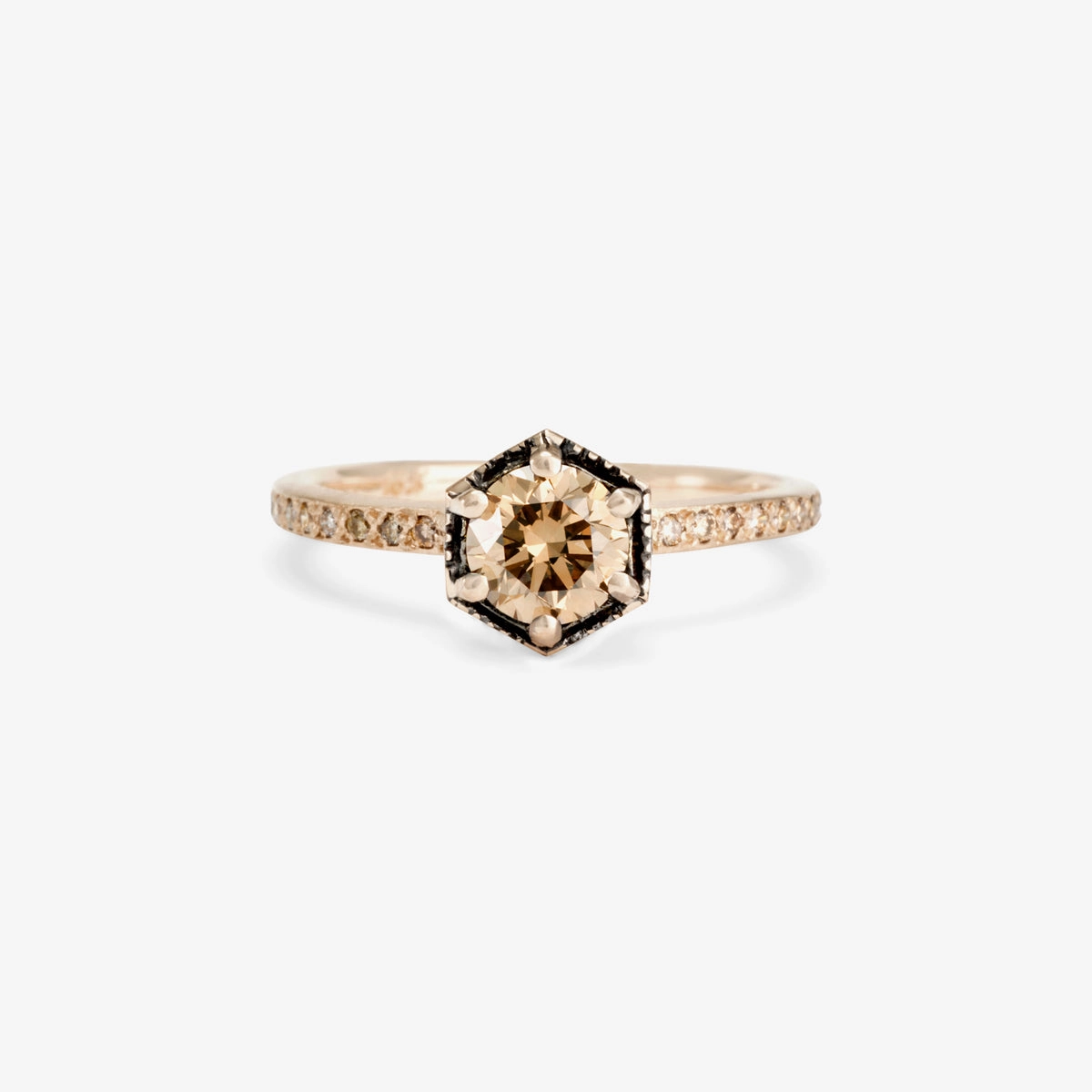 5.6mm Brown Diamond Hexagon Pave Ring | R9907BR