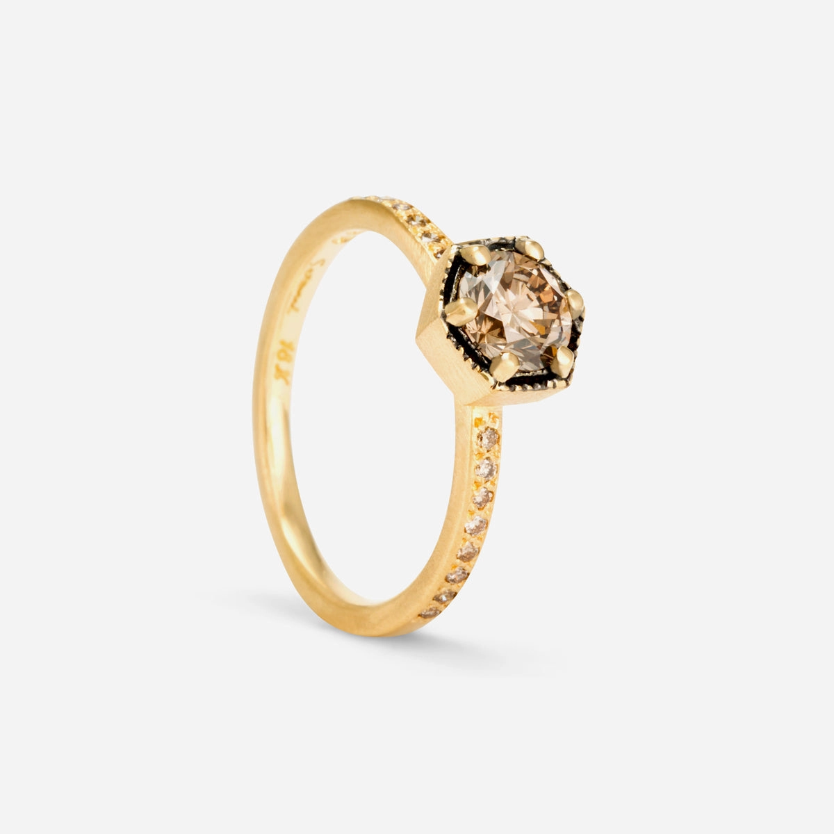 5.6mm Brown Diamond Hexagon Pave Ring | R9907BR