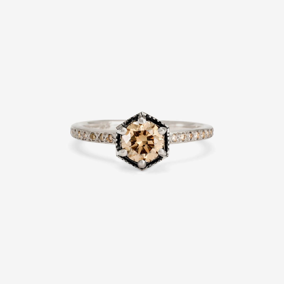 5.6mm Brown Diamond Hexagon Pave Ring | R9907BR