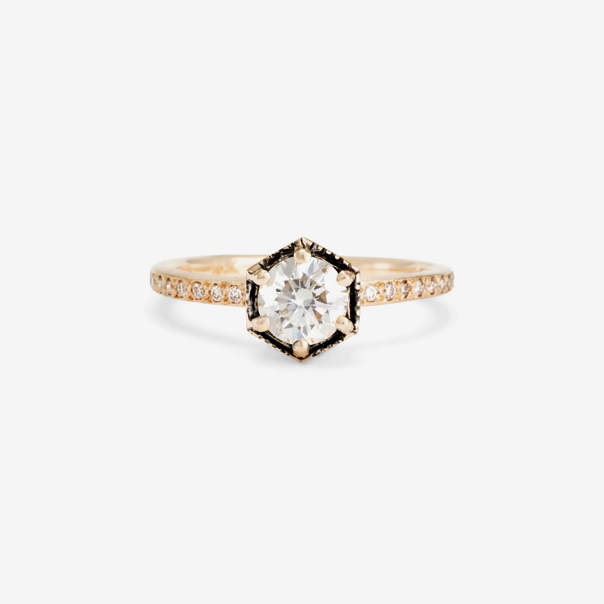 5.6mm White Diamond Hexagon Pave Ring | R9907W