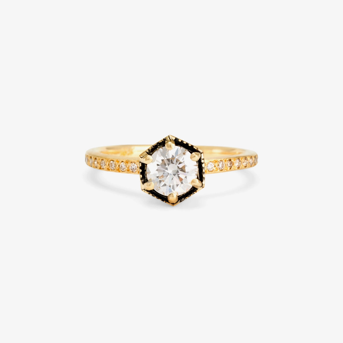 5.6mm White Diamond Hexagon Pave Ring | R9907W