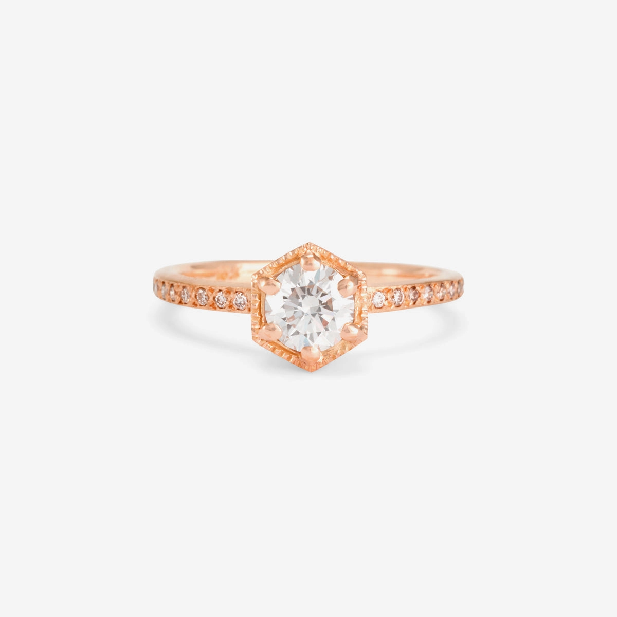5.6mm White Diamond Hexagon Pave Ring | R9907W
