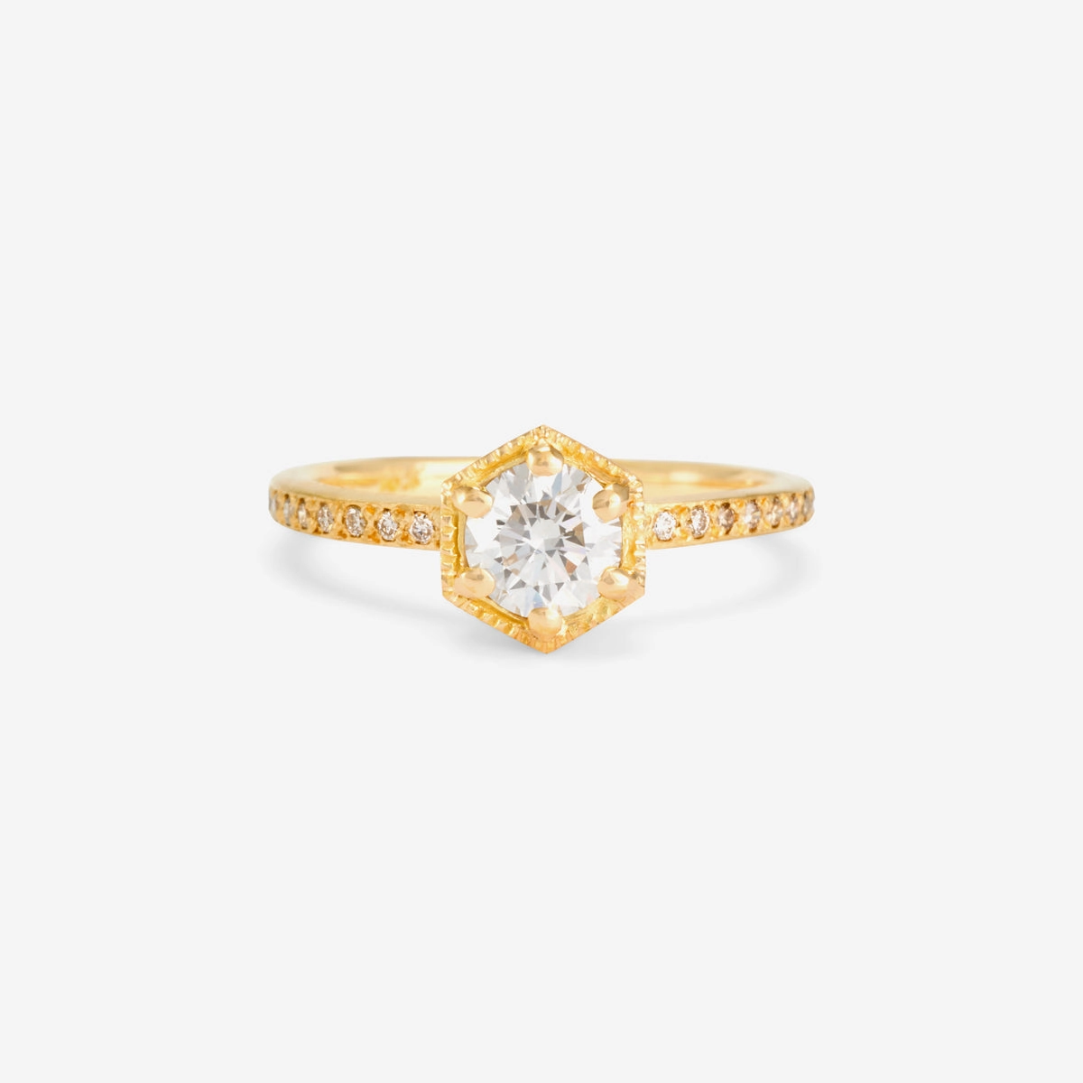 5.6mm White Diamond Hexagon Pave Ring | R9907W