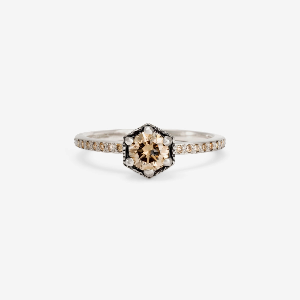 5mm Brown Diamond Hexagon Pave Ring | R9906BR