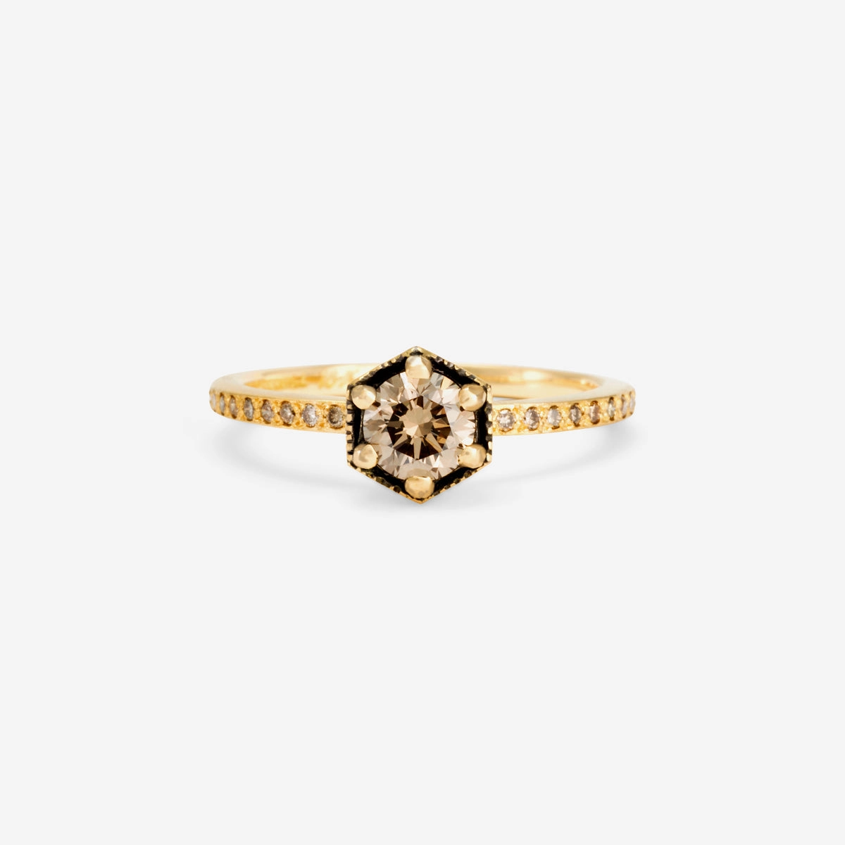 5mm Brown Diamond Hexagon Pave Ring | R9906BR