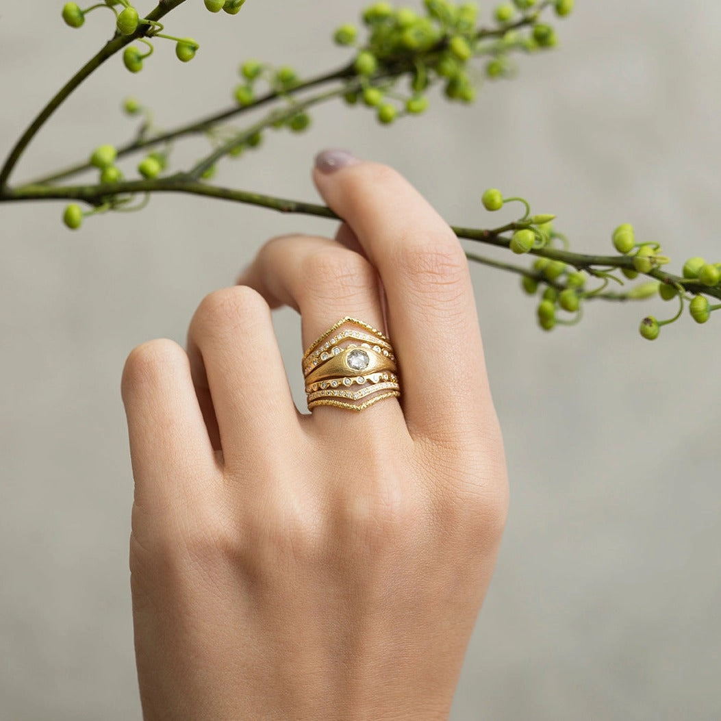 5mm White Diamond Rose Cut  Curva Ring | R9602W