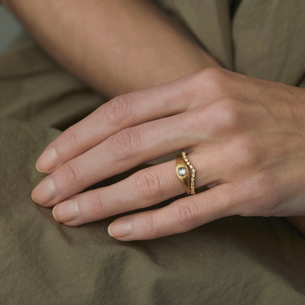 5mm White Diamond Rose Cut  Curva Ring | R9602W