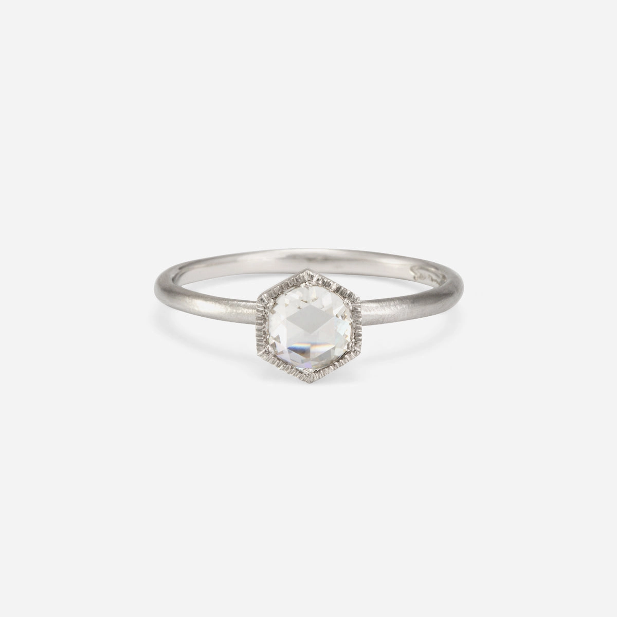 5mm White Diamond Rose Cut Hexagon Solitaire Ring | R3701W