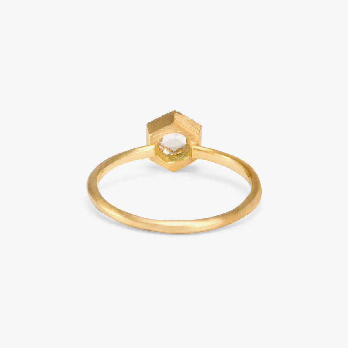 5mm White Diamond Rose Cut Hexagon Solitaire Ring | R3701W